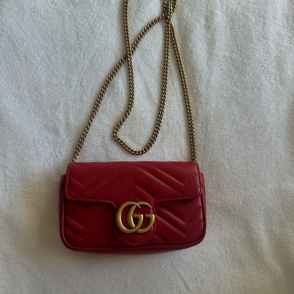 Authentic Gucci Red Crossbody Bag with Gold Chain
